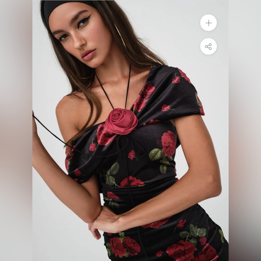 For Love & Lemons | Bianca Mini Dress Black Red Floral Velvet Size M - Like New - Picture 2 of 16